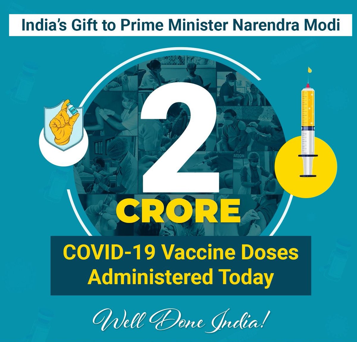 DerestMarketing's tweet photo. The celebrations just got bigger. As the nation celebrates the birthday of Hon'ble PM Shri @narendramodi ji, our health workers, under the able guidance of Shri @mansukhmandviya Ji create history by administering  2cr + vaccines. What a befitting gift to our PM
#VaccineSeva https://t.co/aK0rvrH7WP
