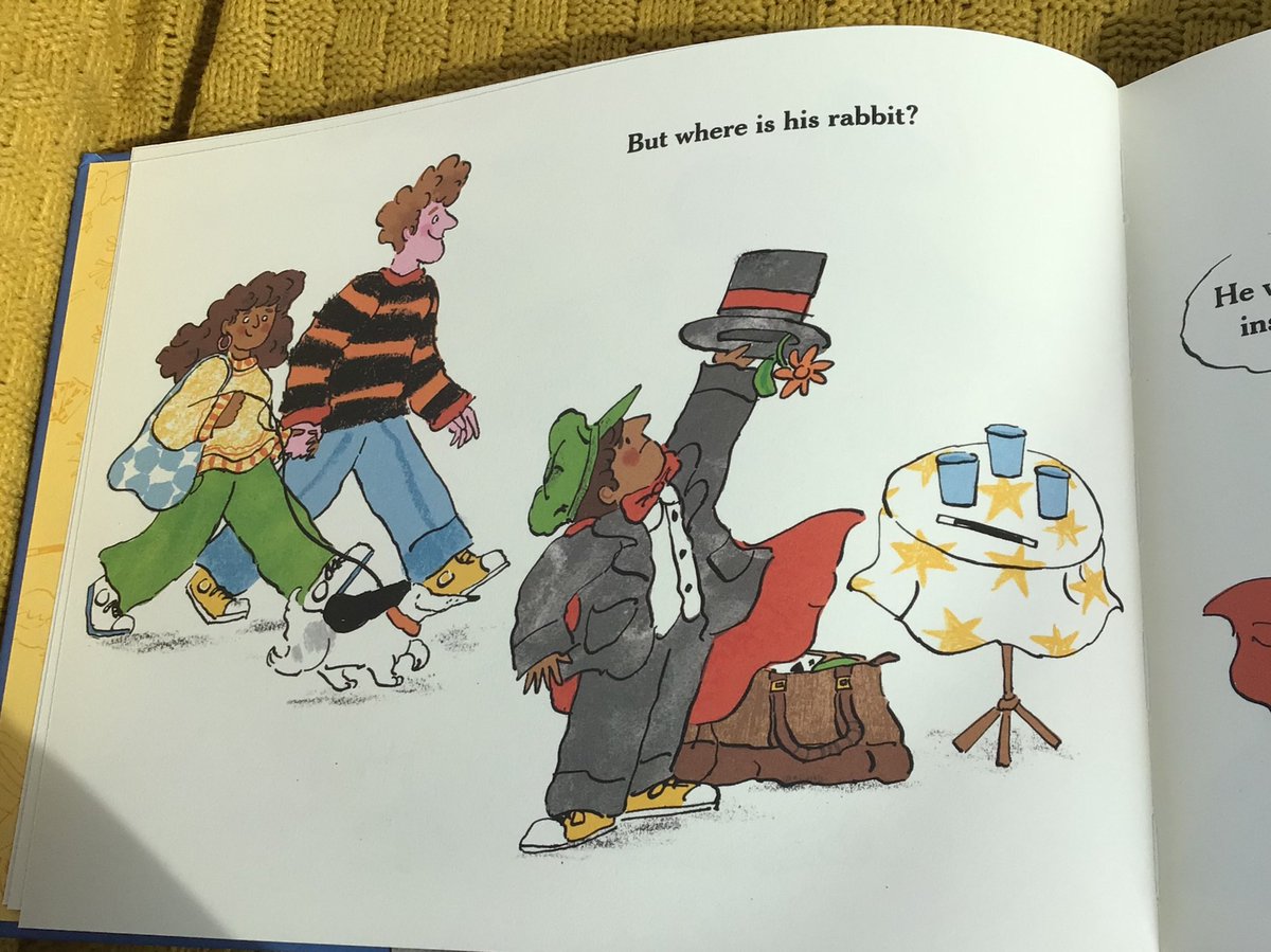 writeaboutbooks's tweet photo. Louis the magician has lost his rabbit. As his search takes him through his repertoire of tricks, an appreciative crowd gathers. #TheMissingTrick by #RobinJacobs &amp; #AimeeWright @cicadabooks shows how a simple text &amp; detailed illustrations can come together to tell the whole story https://t.co/SQobBINhQw