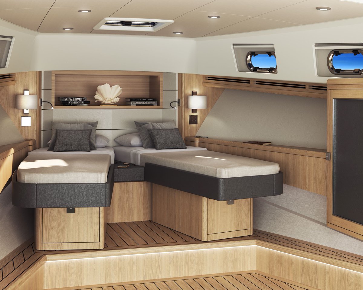 Check out the opulent interior of our all-new #Hardy45. The VIP guest suite forward with scissor-action V-berths certainly emits a luxurious vibe. Find out more <a href="/Cockwells/">Cockwells</a> <a href="/SotonBoatShow/">Southampton International Boat Show</a> #Cockwells25 #SIBS21 #HardyMotorYachts #LuxuryByDesign #CareerOpportunitiesInCornwall