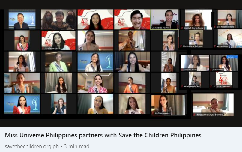 SaveChildrenPH's tweet photo. ICYMI: Save the Children Philippines is #MissUniversePhilippines' official beneficiary this year. Read more at https://t.co/KTCNLaIAAx
#MissUniversePhilippines2021 #MUPHSisterhood #PhenomenalWoman #InspireYou #HopeForTheirFuture https://t.co/oEAcD0pHxk
