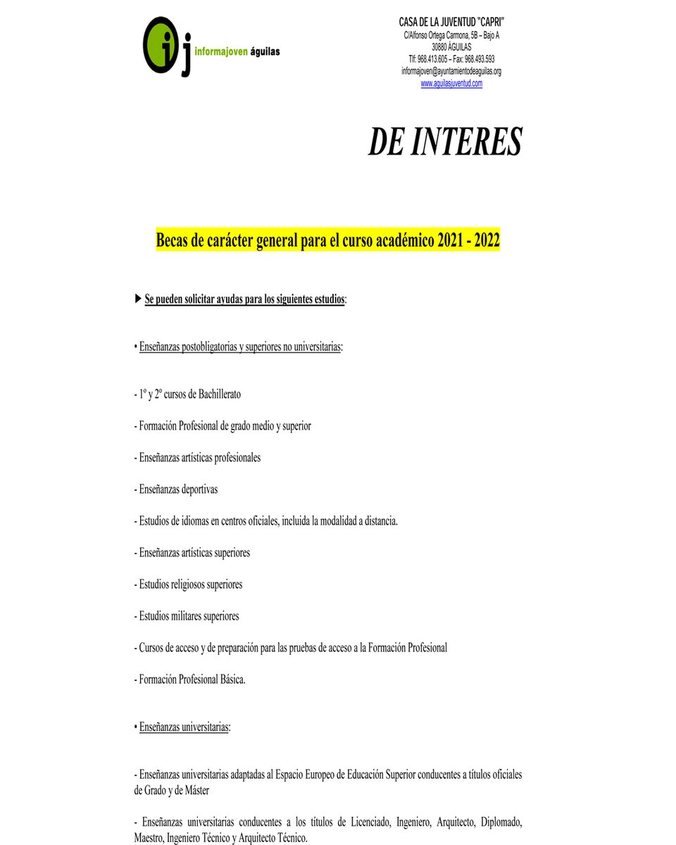 Os recordamos que el 30 de septiembre finaliza el plazo de solicitud de becas para estudios postobligatorios no universitarios. Más información aquí: ow.ly/Qyq950GbKm1 
¡¡Buen fin de semana!!