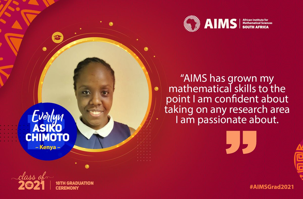 AIMSacza's tweet photo. 👏 The Paul G. Allen Scholarship was awarded to Ms Everlyn Asiko Chimoto from Kenya 
#AIMSGrad2021 https://t.co/ONUL76pYwO