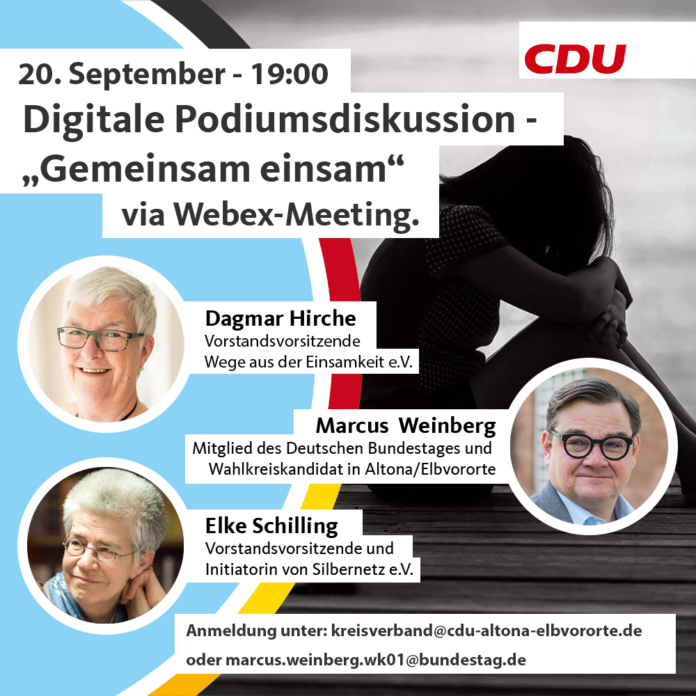 Am Montag um 19:00 Uhr spreche ich gemeinsam mit Dagmar Hirche und Elke Schilling über das wichtige Thema "Gemeinsam einsam". Schalten Sie ein! 

#einsamkeit #gemeinsameinsam