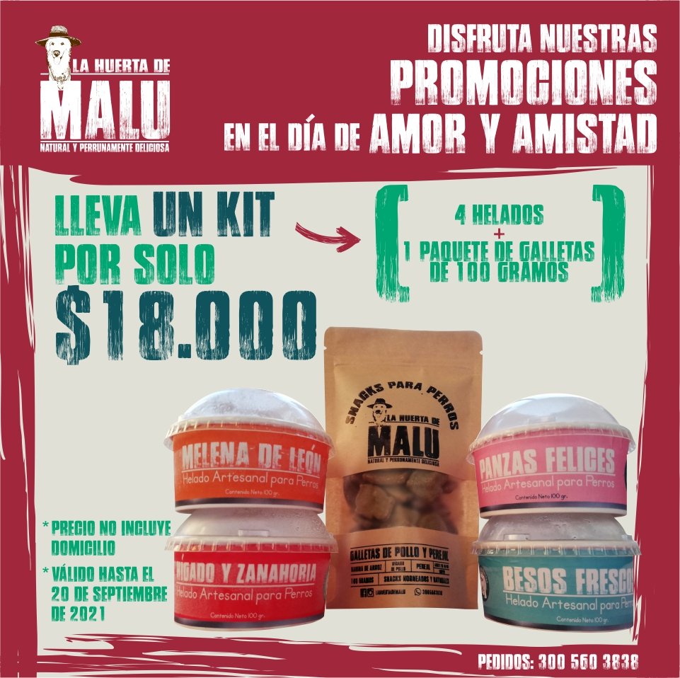 LahuertadeM's tweet photo. ¡Para el día de amor y amistad tenemos una varias promos!

Escríbenos. Te lo llevamos a domicilio

Válido hasta septiembre 20 de 2021.
Aplica para Bogotá.
* domicilio con condiciones y restricciones de cobertura.
No incluye costo del domicilio.

#Bogota #viernes #amoryamistad https://t.co/dSiVESmNVe