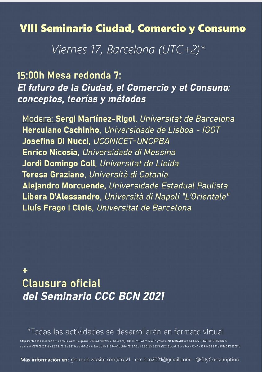 CityConsumption's tweet photo. El último día del seminario se centra en el futuro de las relaciones entre Ciudad, Comercio y Consumo. https://t.co/11gKrEl711