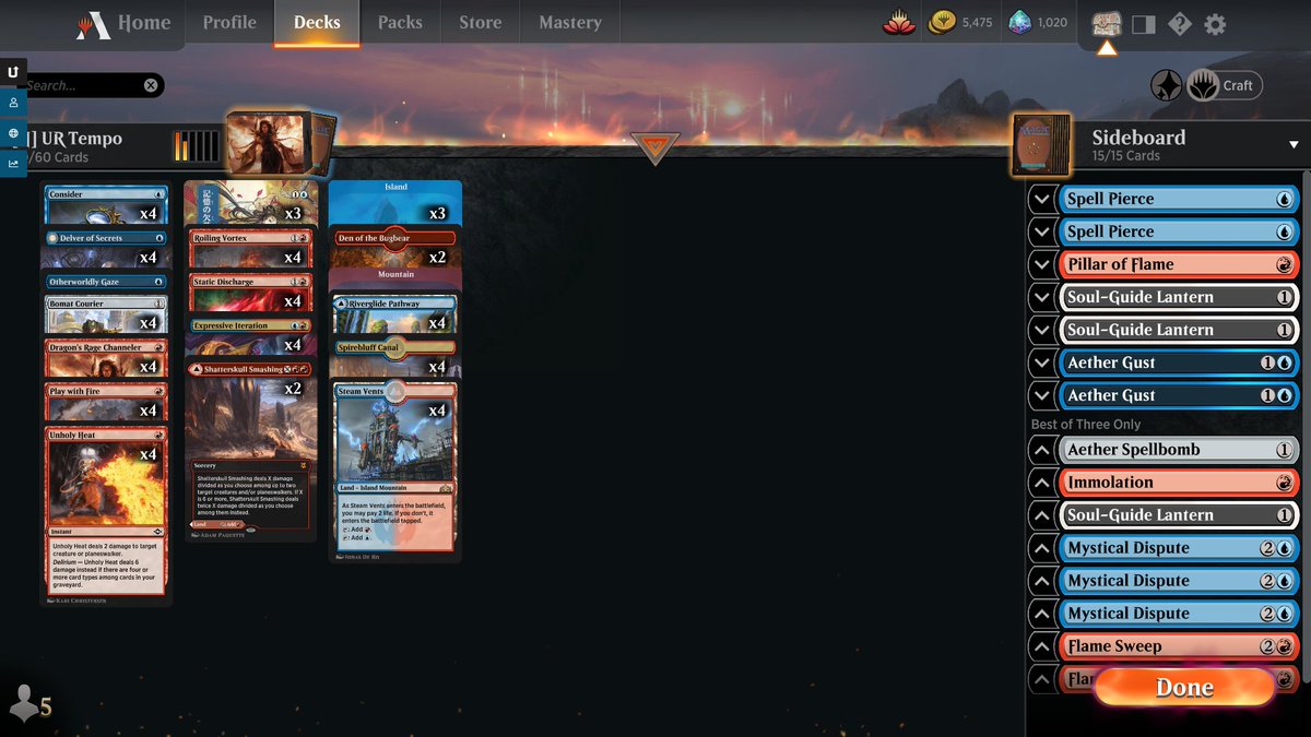Quick 10-2 from 92% to #734. Deck felt as fun as unfair, is just a Modern deck in Historic. 
Delver is busted (in case you didn't know), but Vortex is the best card in the format by a mile.

<a href="/mtgazone/">MTG Arena Zone</a> <a href="/ArenaDecklists/">Arena Decklists</a>