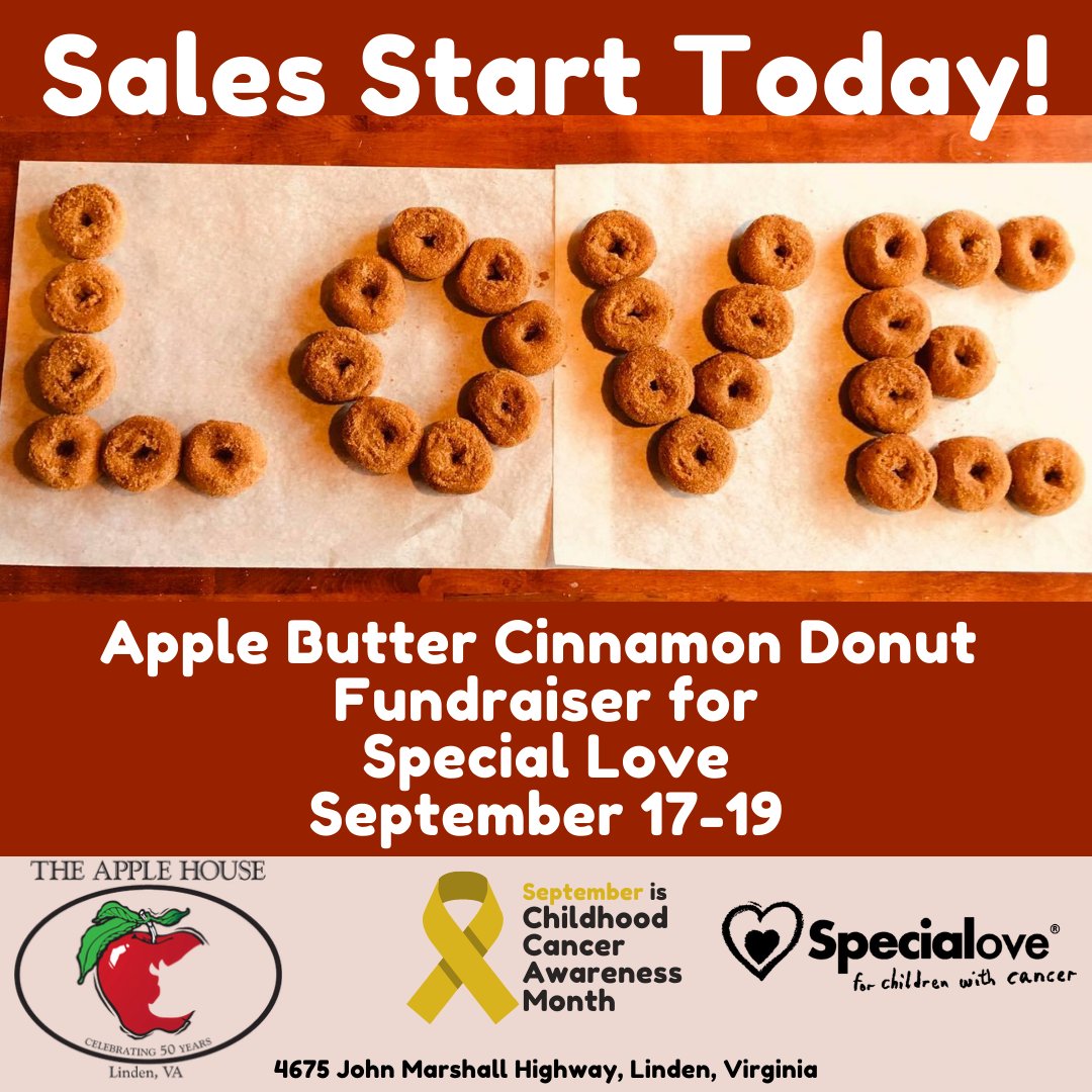 specialove_org's tweet photo. Hot 🔥 Fresh 🍎 Donuts! 

Today’s the day the fundraiser begins—be sure and visit The Apple House to support children with cancer and their families. #virginiacheck #virginiafall #fall #fallfun #shenandoahvalley #skylinedrive #frontroyalva https://t.co/AeuVdvElS7