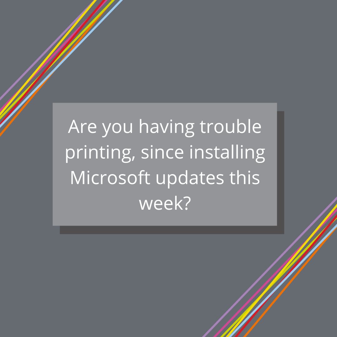 Microsoft released their security updates this week which may be causing issues with your printer.

We can actively manage the security updates and patches for your business.  This keeps your business running smoothly.

Contact us 01228 535 800

#PrinterProblems #MicrosoftUpdates