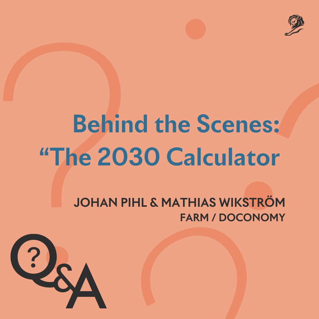 Cannes_Lions's tweet photo. Put your questions to the brains behind the SDG Lion-winning work “2030 Calculator”. Join us for a Q&amp;A with @doconomy’s CEO, Mathias Wikström, and Johan Pihl, Executive Creative Director, FARM at #LIONSDecoded.

Find out more: https://t.co/EA4pgHvkbs https://t.co/shaJTiZGce