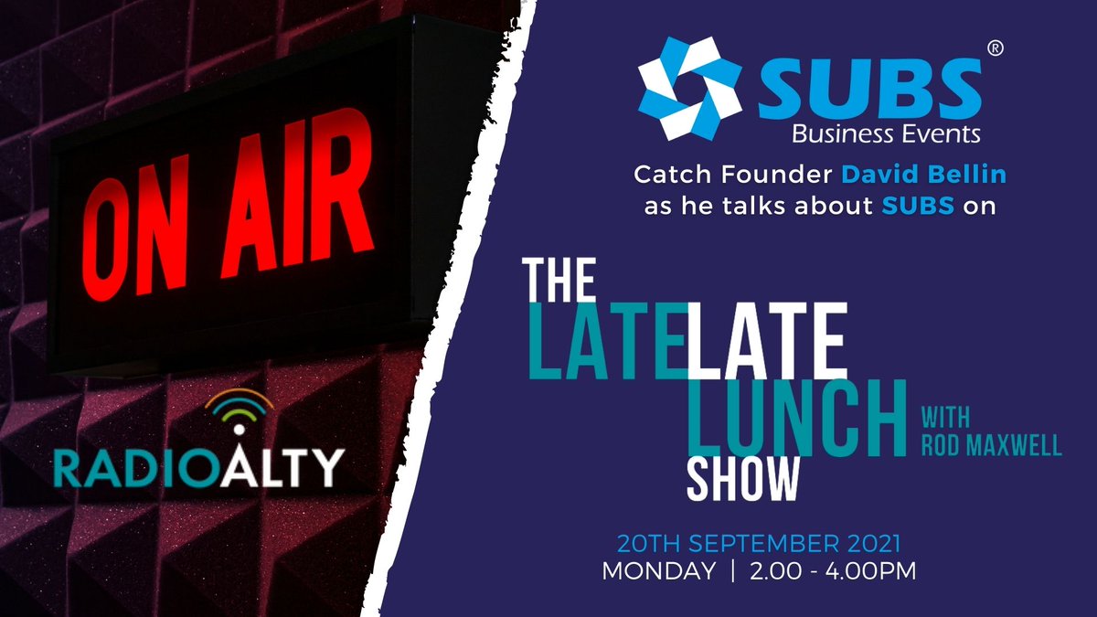 What makes <a href="/SUBSbizEvents/">SUBS Business Events</a> stand out from other Networking Groups? 

Listen to SUBS Founder <a href="/DavidBellinUK/">David Bellin</a> speaking on <a href="/RadioAlty/">Radio Alty</a>'s The Late Late Lunch Show with <a href="/rmax70/">Rod Maxwell</a> on Monday, 20th September at 2-4pm, to find out.

#SUBS #Business #Events #RadioAlty #TheLateLateLunchShow
