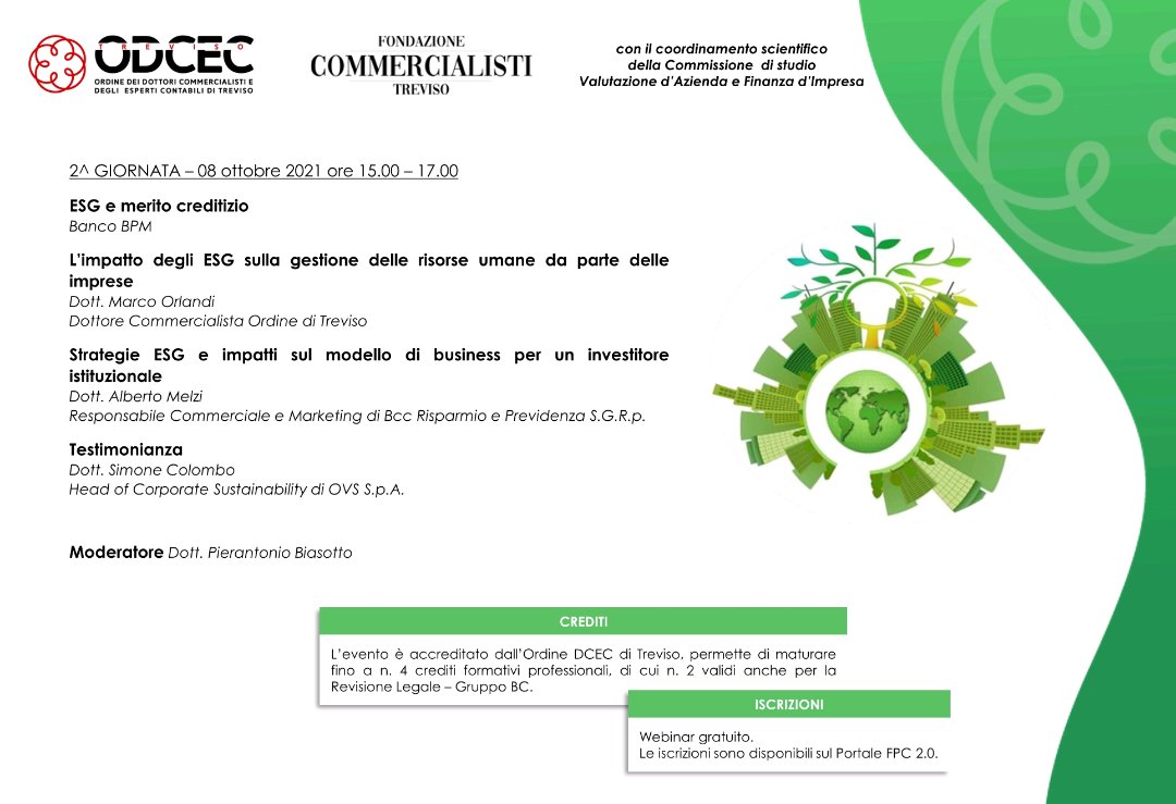 MarcoOrlandi67's tweet photo. Convegno di studi: "La sfida della sostenibilità ESG per le PMI", Treviso, in due giornate (01/10 e 08/10). Interverrò come relatore nella seconda giornata del 08/10.
#ESG #sostenibilità #bilancio #commercialisti #aziende #revisori https://t.co/Ajj38GFh4f