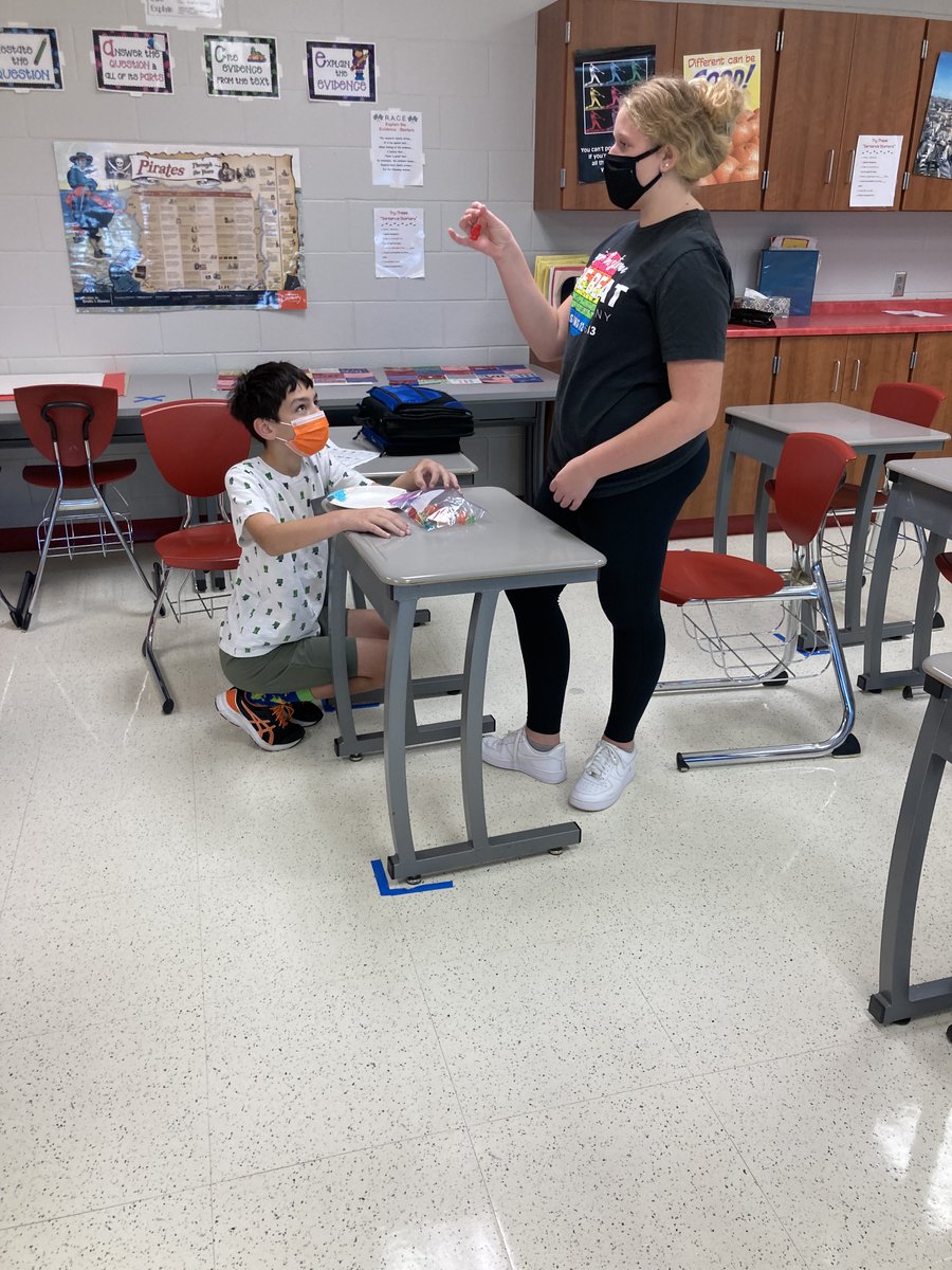 Advisory today--great to hear some talking and see some collaboration!  Students are working to explain to each other how to recreate the tower I built (but only one team member can see it!).  Don't worry we aren't eating the candy!! :)  <a href="/ERadabaughBGCS/">Eric Radabaugh</a> <a href="/mjbechstein/">Michel</a>