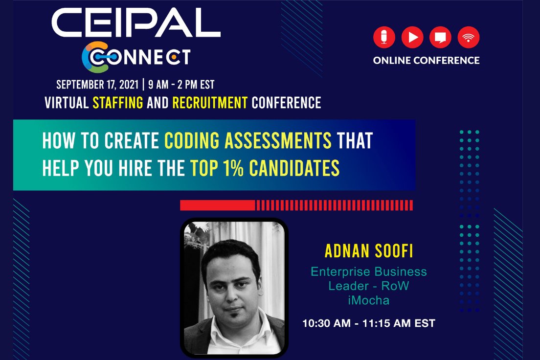 imochaHQ's tweet image. Creating #codingassessments that help you hire the top 1% of candidates got a lot easier.
Join us, with our Enterprise Business Leader - Adnan Soofi. At #CEIPALConnect - a virtual #recruitmentconference in association with @CeipalCorp
Register now: hubs.la/H0WG1ML0