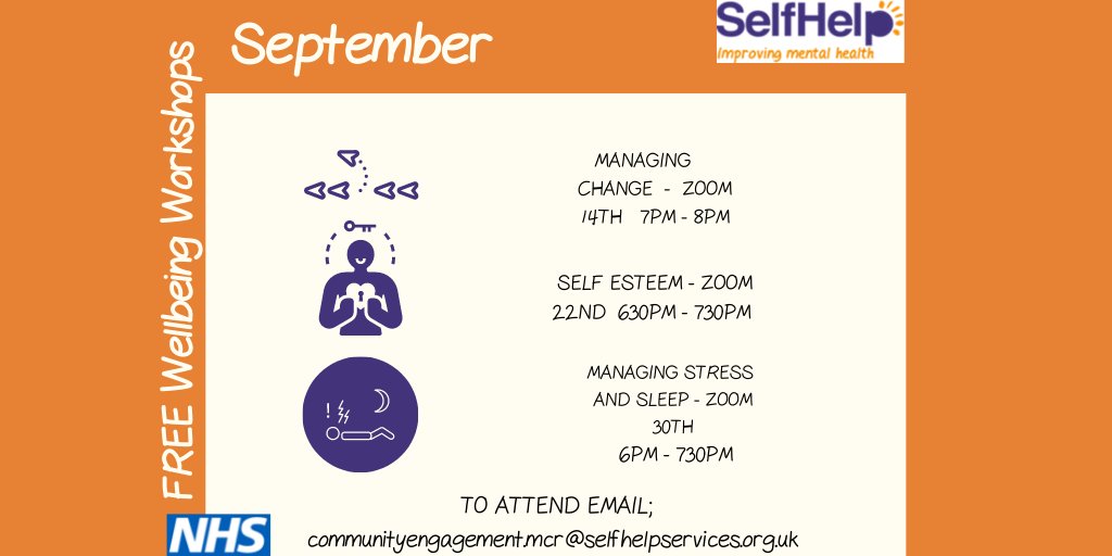 You can still register for our FREE upcoming #SelfEsteem and #ManagingStress workshops!
#greatermanchester #selfhelp #stress #support #workshop #help #wellbeing