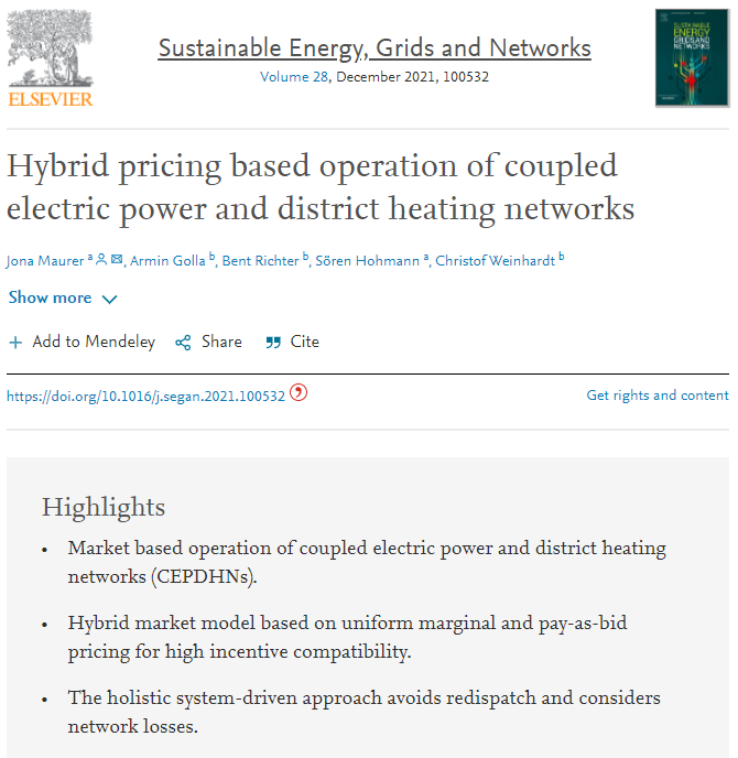 TeamEnergy_KIT's tweet photo. Proud to present our new paper on market-based operation of coupled electric power and district heating networks!

With our colleagues from the IRS we managed to integrate economic and control technology aspects of sector coupling✌️
https://t.co/0NXetdAWlV
https://t.co/AY2E307Tyl https://t.co/tPqwtqKvm3