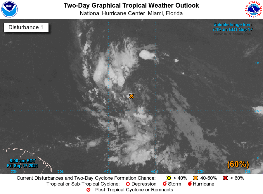 NHC_Atlantic's tweet photo. A tropical wave and broad area of low pressure located over the central tropical Atlantic is likely to become a tropical depression this weekend or early next week. Interests in the Leeward Islands should monitor the progress of this system.

https://t.co/JX426wzDzx https://t.co/DPQgxBtHLV