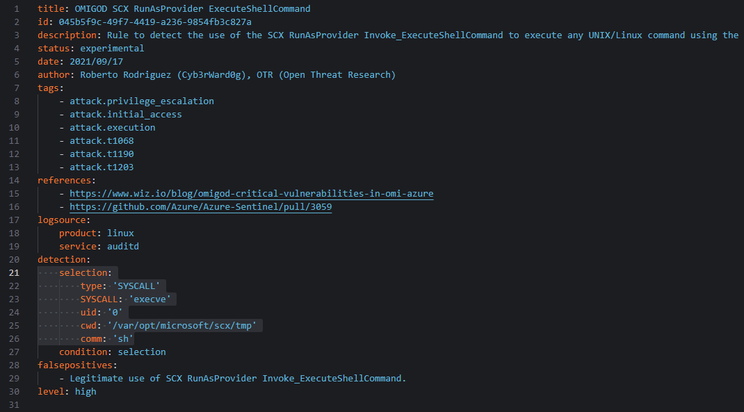 Sigma rule by @Cyb3rWard0g to detect possible #OMIGOD exploitation attempts in auditd logs github.com/SigmaHQ/sigma/…
