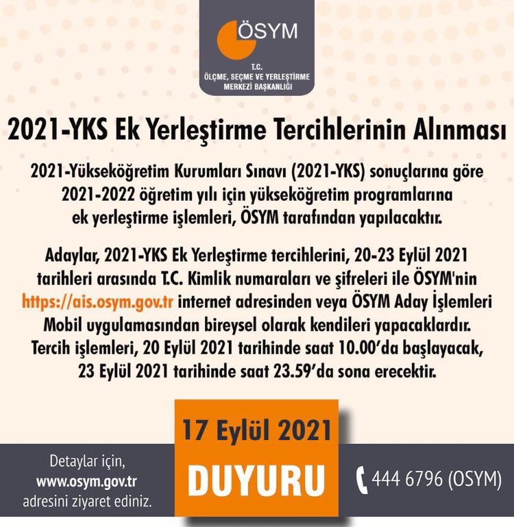 2021-YKS Ek Yerleştirme Tercihlerinin alınması. 🏅🌿 #ektercih2021 #ykstercih2021