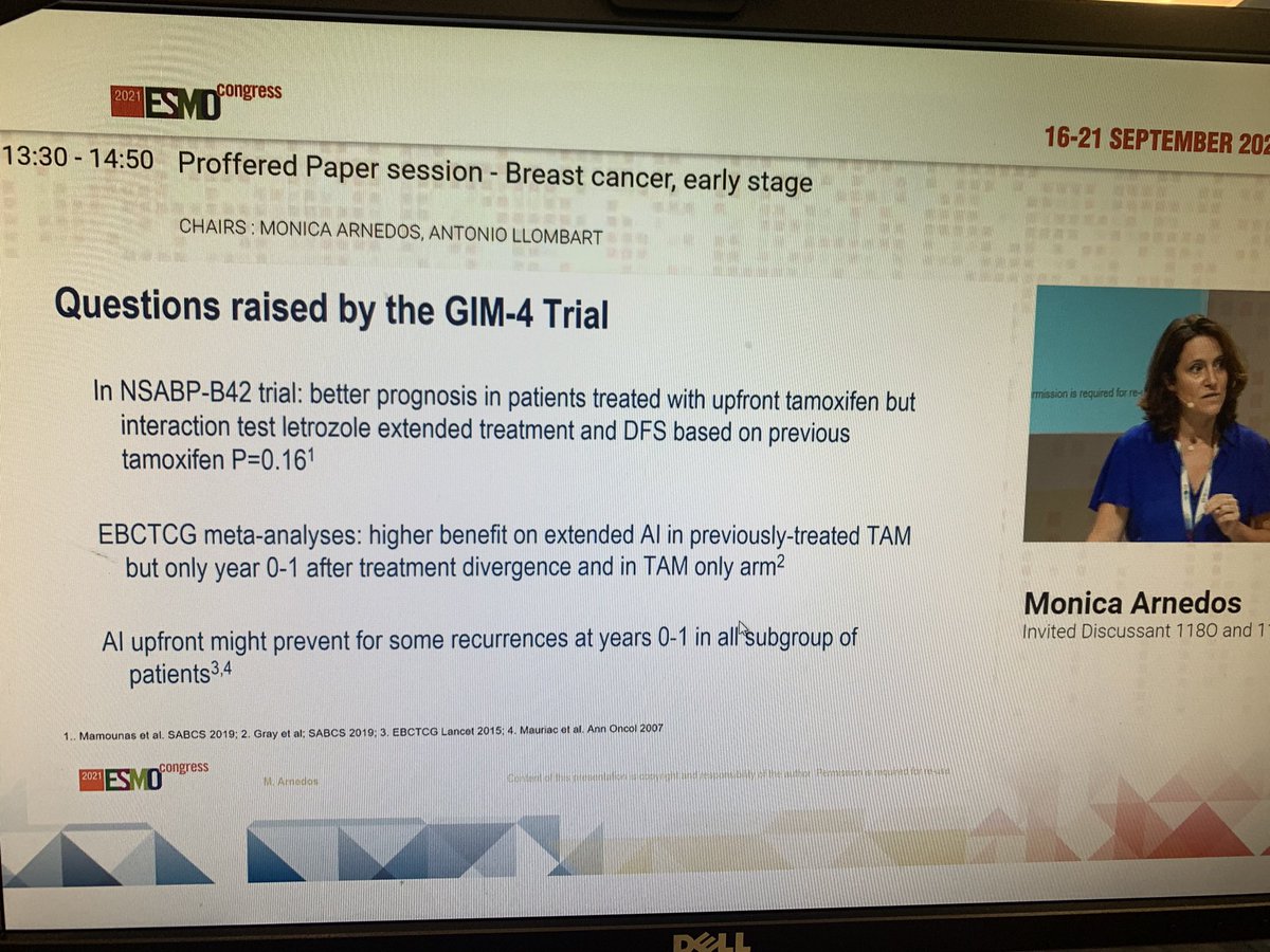 ErikaHamilton9's tweet photo. Monica Arnedos discusses #GIM4:

❓❓ Is the switch from tam the reason we see benefit? What about pts with upfront AI? 

🔆DATA trial discordant but shorter f/u AND benefit from AI typically later 

@OncoAlert #bcsm #ESMO21 https://t.co/F7p3YE2WVn