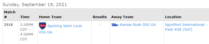 Next game Sunday 2:00 @ Sportport.