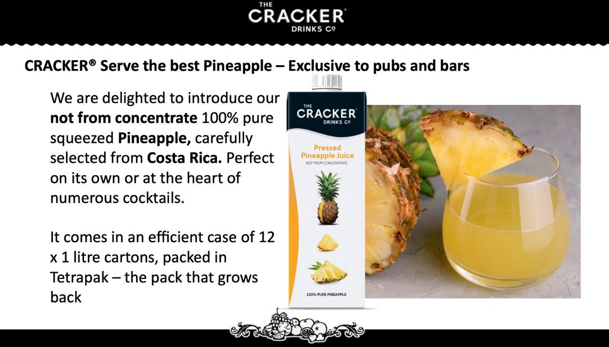 Breaking news! @CRACKER have a new addition to their signature range of premium juices - 100% Pure squeezed Pineapple!

Enjoy a refreshing Pina colada with CRACKER’s new 100% Pure squeezed Pineapple!

 visit their website now ~> crackerdrinks.com

#pineapple #Cracker