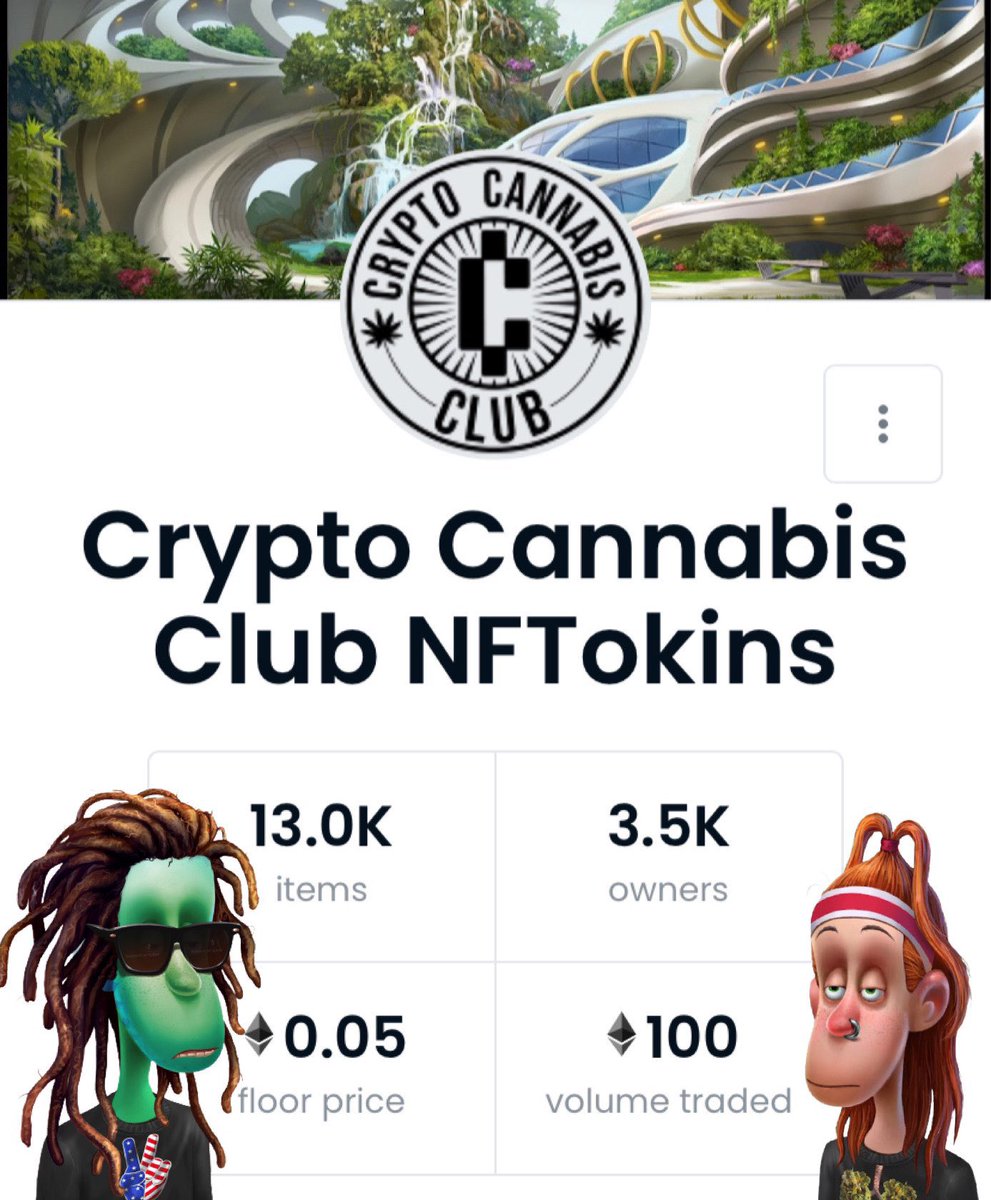 CryptoCannaClub's tweet photo. We have officially passed 100ETH traded for our NFTokins! Let’s grow fam 💨 https://t.co/JIJpYJfwd9