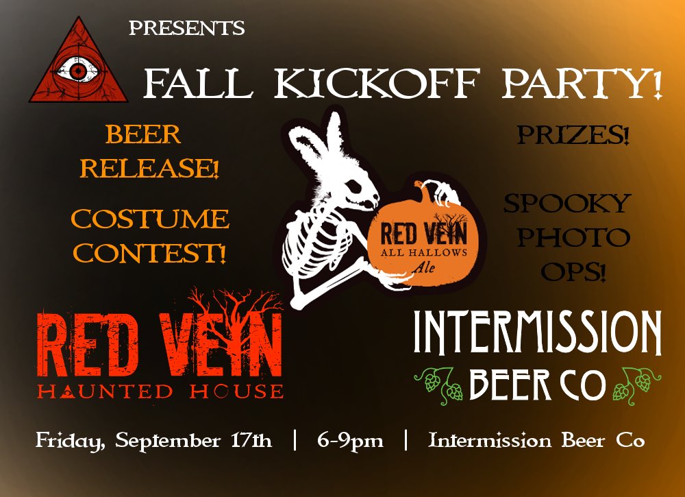 Tonight! Let’s celebrate the return of fall at <a href="/Intermission_BC/">Intermission Beer Co</a>! We’ll be there from 6-9. Dress up in your Halloween costume! We’ll have prizes (win haunt tickets), giveaways, and so much more! See you tonight! 🎃
