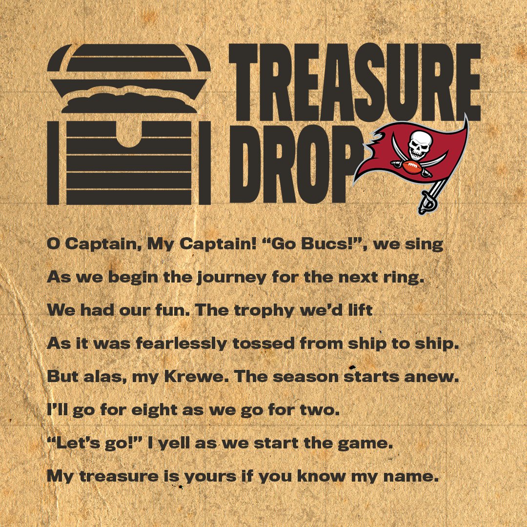 98rocktampabay's tweet photo. Hey #GoBucs Fans! If you can figure out this riddle, you could win a Bucs Prize pack & get qualified for a grand prize!
Enter at https://t.co/AfQIQvbIAg #GoBucs #TreasureDrop https://t.co/QyuYMnhf4h