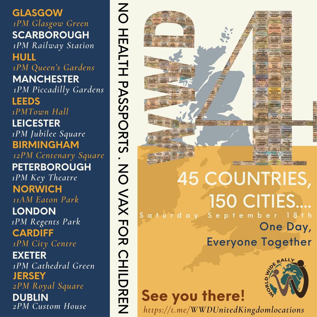 IndianOblivious's tweet photo. 🌎WORLD WIDE RALLY FOR FREEDOM 4.0  ~ 18 Sep' 2021

#WWD ~ 45 Countries / 150 Cities
#NoVaccinePassports
#NoVaxForChildren #NoVaxToWork https://t.co/dqn0VWdnX6