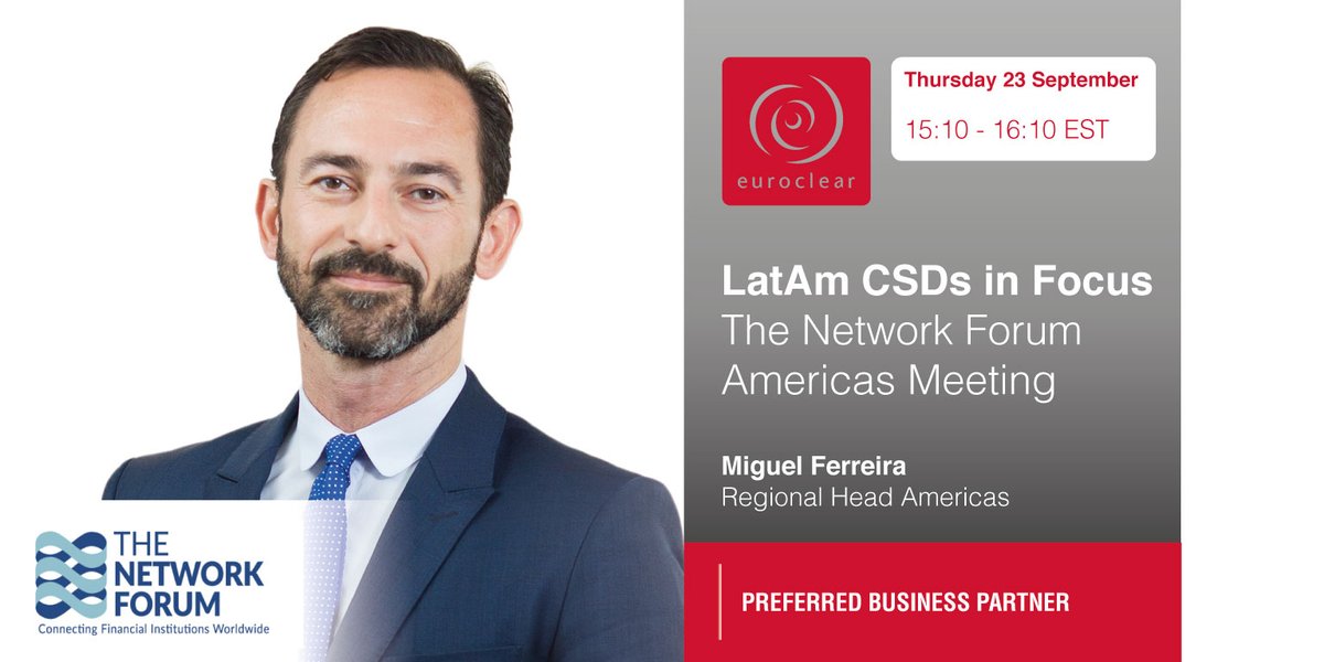 EuroclearGroup's tweet photo. The Euroclear team is looking forward to meeting you virtually at the #NetworkForum Americas Meeting on September 23rd this year!
Get a full overview of the conference agenda here: https://t.co/QhQt1LnlyV https://t.co/6v6MyYSNHL