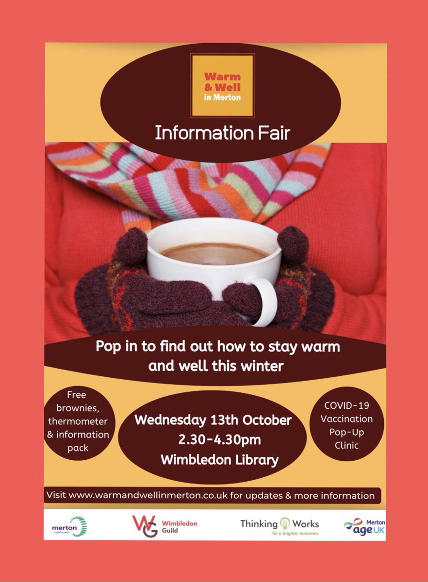 If you’re a Merton resident and would like to find out more about staying well as cold weather approaches please visits Wimbledon Library on the 13th October between 2:30-4:30pm.