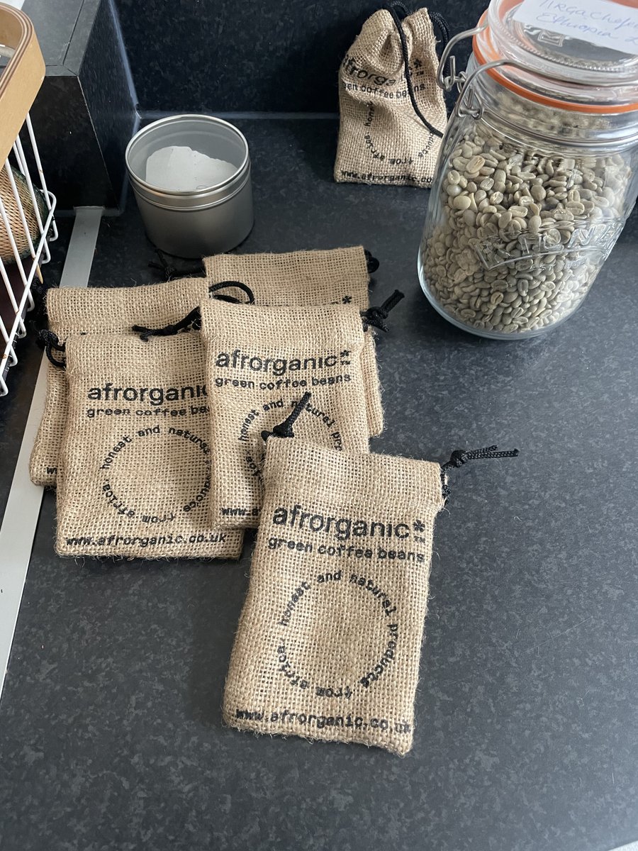 Green coffee beans sample 500grams for a client 
#Afrorganic #Yirgacheffe #geisha #coffebeans #hesianbags