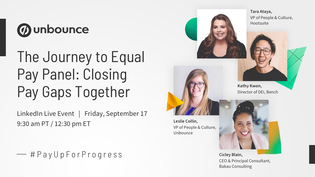 AlexHiok's tweet photo. Panel Alert! 🔉 In honour of #InternationalEqualPayDay, @unbounce @hootsuite & @Bench will join host @cicelybelle_xo on a live panel Sept 17 to discuss why and how our organizations have committed to advancing equity. #payupforprogress
Register now → https://t.co/ARmFx2OgNw https://t.co/f6uU8qBep2