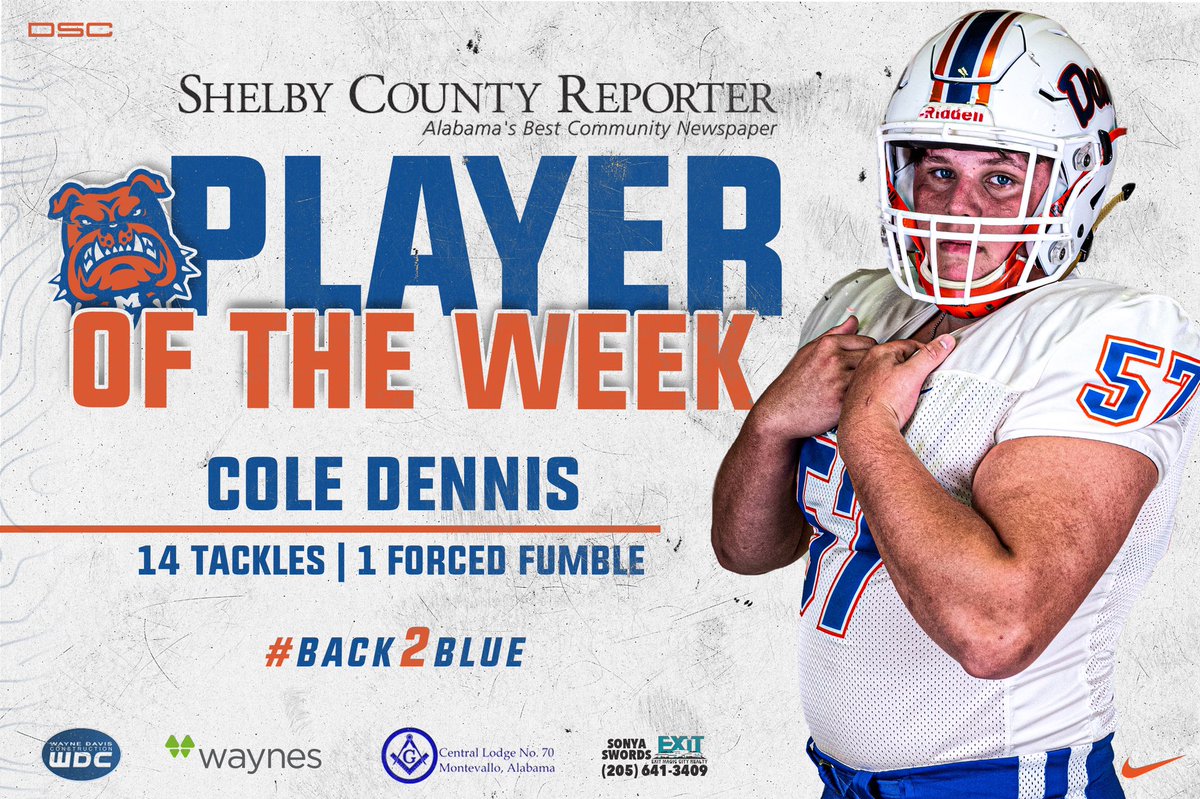 MHSDawgsFB's tweet photo. Congrats to @ColeMontevallo for being named a Shelby County Reporter “Star of the Week” for his performance vs. Bibb County last week! https://t.co/IkouMkpO2y