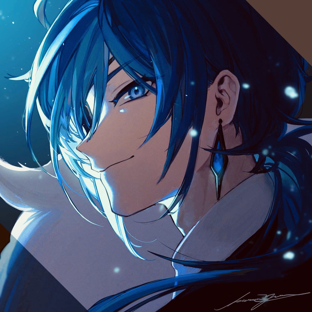 kaeya (genshin impact) 1boy male focus jewelry solo earrings blue hair blue eyes  illustration images
