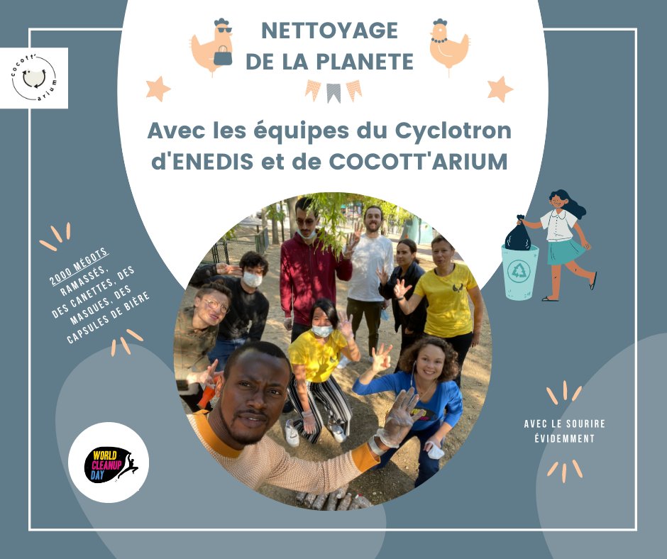 - ACTION -

Ramasser les déchets autour de son bureau, c'est la mission que s'est donnée notre équipe de ce matin, composée des membres de l'équipe du CYCLOTRON d' <a href="/enedis/">Enedis</a>  et de <a href="/Cocottarium/">Cocott'arium</a> pour le @WCUDFrance .
> 2 000 mégots ramassés en 20 min 😎