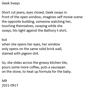 Matthew_NCC1701's tweet photo. #IWrite2Music (79)
#microstory #poem #music
The Arsonist by
@puscifer
https://t.co/tBfvHKOUgT
#amwriting #WritingCommunity #prompt #poetrycommunity
"Geek Sways" https://t.co/oS5OJIFTB1