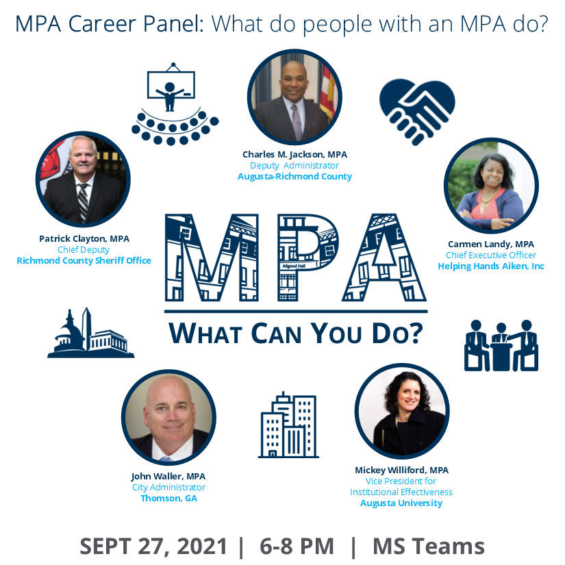 aug_mpa's tweet photo. @aug_mpa please join us in welcoming @CityofAugusta’s Deputy Administrator, Charles Jackson, to our MPA Career Panel for 2021!

RSVP https://t.co/sFQccO4k6Q

#transformingcareers #WeArePamplin #GoPublicService #StrongerTogether #MPACareers @AUG_Pamplin @AUG_SocSci @JagCareers https://t.co/cl4agR4GQu
