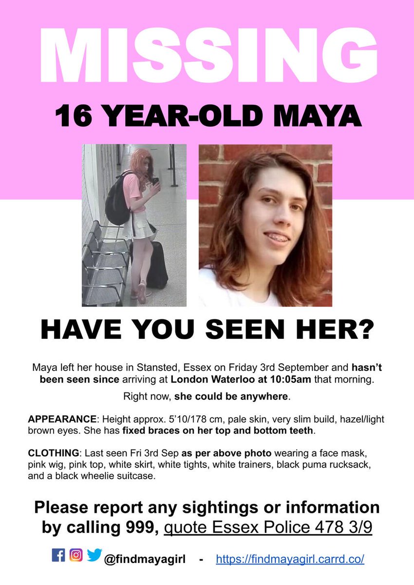 SharpeFiona's tweet photo. 🚨MISSING 🚨

When you are out and about this weekend please keep your eye out for Maya. She is only 16yrs old &amp; has been missing now for a week.  Her family just want to know that she is safe. She could be anywhere in the country. Please share.  #findmaya https://t.co/UStWtvjTMa