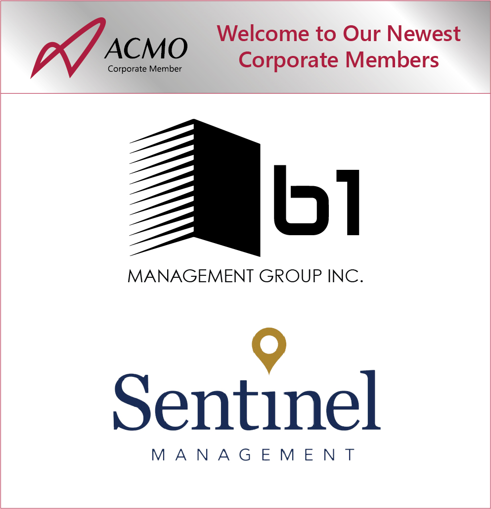 ACMO_org's tweet photo. ACMO welcomes our newest Corporate Members, @B1Management and @sentinelmgmt, to the Association.

#ACMOLife #CondoLife #ACMOVirtualLuncheon #ACMOMembers #CondoManagementFirm https://t.co/ZILmcUU0nA