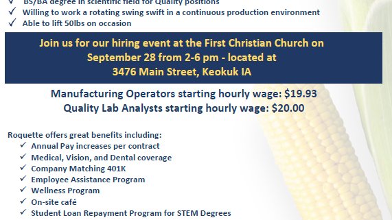 NOW HIRING: <a href="/RoquetteAmerica/">Roquette America Inc</a>  is a global leader in plant-based ingredients, a pioneer of plant proteins and a leading provider of pharmaceutical excipients. Don't miss this opportunity to join an innovative workforce!👇 <a href="/IowaWORKS/">IowaWORKS</a> #careers2021