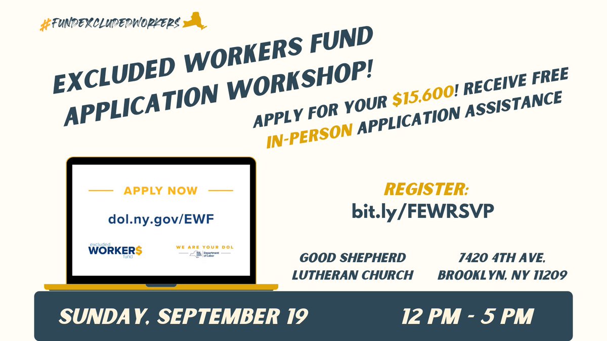 FREE application assistance for the Excluded Workers Fund! Join us in Queens on Saturday, and Brooklyn on Sunday, for in-person help applying to the Fund. With 50% of funding already approved for distribution, don’t wait to apply - claim your $15,600! #FundExcludedWorkers
