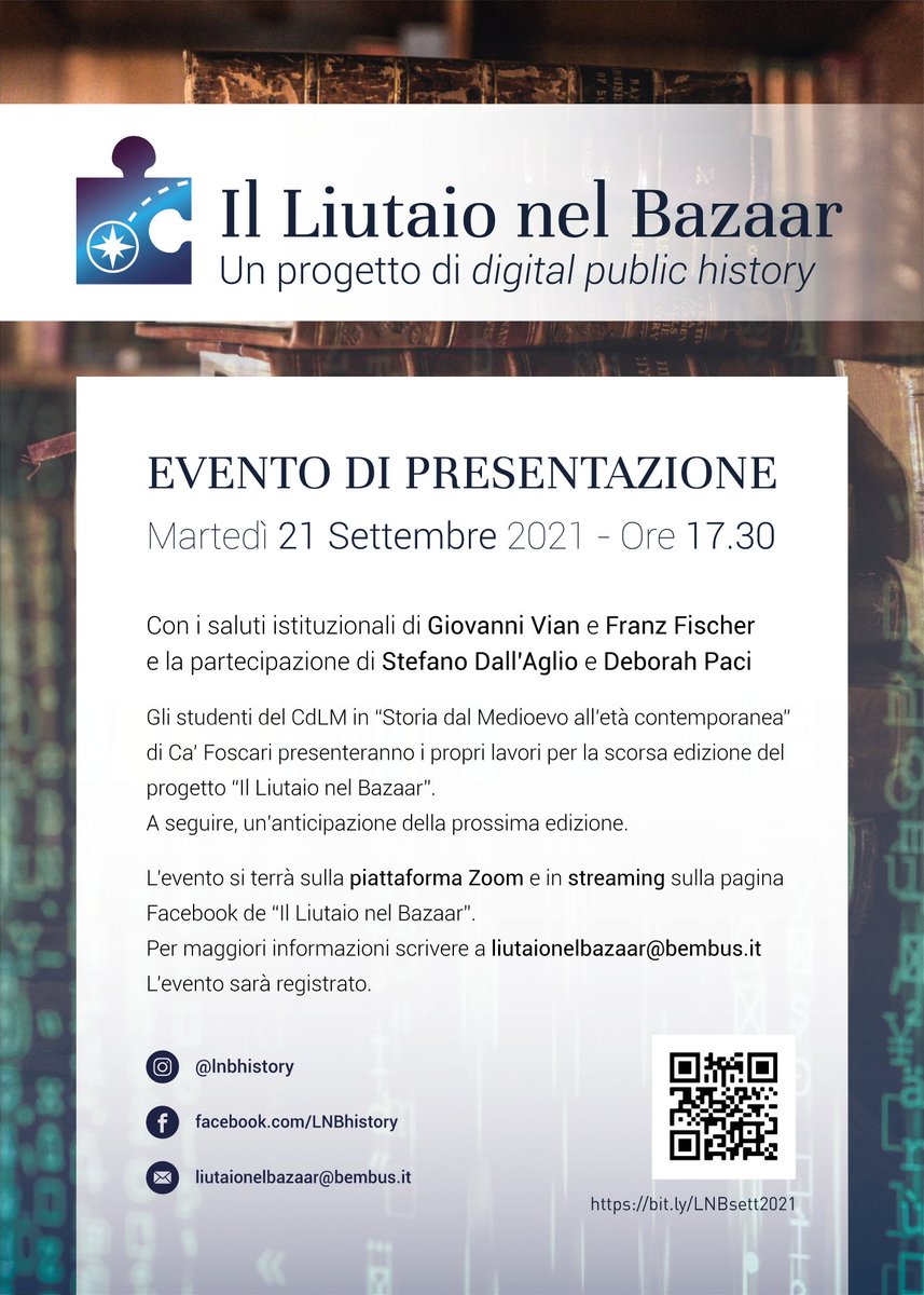 venicedph's tweet photo. We wish to remind you of the presnection of the project 'Il liutaio nel bazaar'!

The appointment is online, Monday 21 September at 5:30 pm
For more info: https://t.co/1jjxef3Bhw https://t.co/rRNQLtFPiq