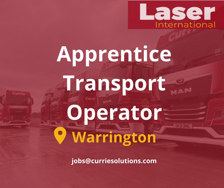 LaserLimited's tweet photo. Want to join the Logistics Industry? We are recruiting an Apprentice Transport Operator to join our European Groupage team in Warrington.
Please contact jobs@curriesolutions.com if you are interested in this opportunity.
#NVQ #apprenticeship #logistics #transportoperator https://t.co/wWgrWkz53F