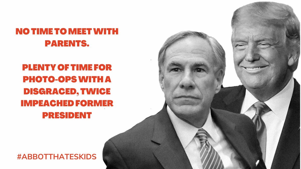 The company <a href="/GregAbbott_TX/">Greg Abbott</a> keeps underscores how everything he is doing is theater and nothing is meant to make Texas better or safer for our kids. Photo-ops with a guy who tried to overthrow our democracy...really Greg? #AbbottHatesKids #txlege