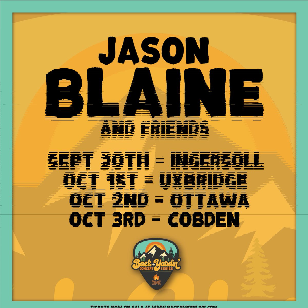 BackYardinLive's tweet photo. We are happy to announce that @jasonblaine will be joining us for FOUR Back Yardin' shows to wrap up the 2021 season! Tickets ON SALE TODAY at 10AM via the Back Yardin' website. #Ingersoll #Uxbridge #Ottawa #Cobden https://t.co/dzfWreC76r https://t.co/oXeMW1zq1I