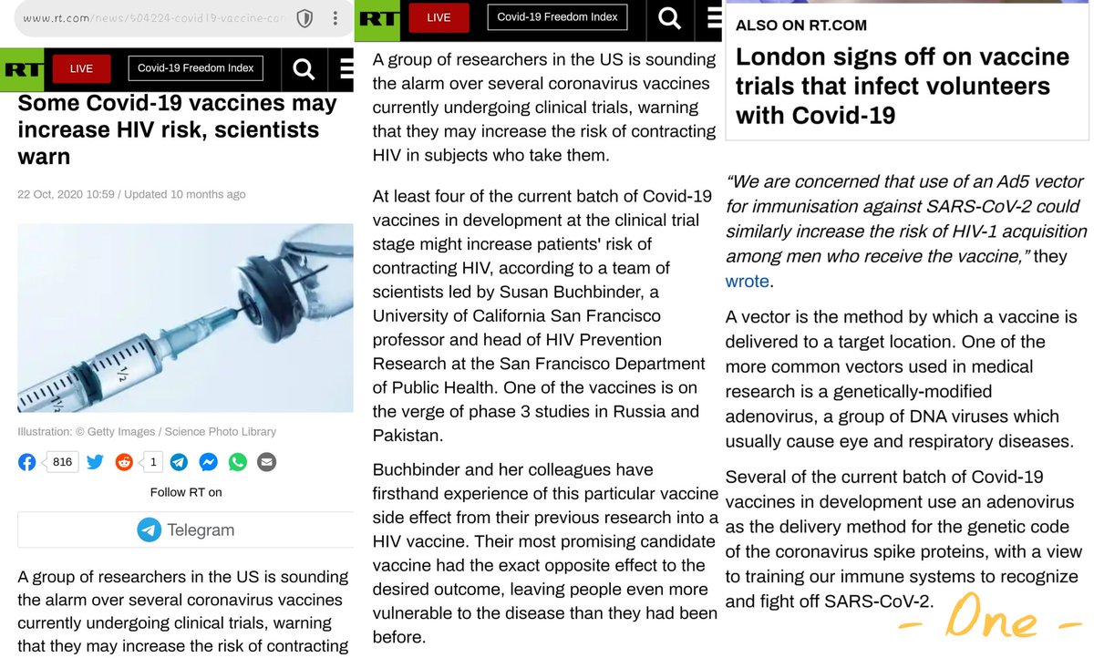 Ada yang tau info terkini soal ini?
F*ck-Sin WuhanFLU meningkatkan resiko terkena HIV.
Jauh lebih berbahaya tindakan medisnya daripada potensi resiko penyakit aslinya.
rt.com/news/504224-co…
Cure worse than disease? Some Covid-19 vaccines may increase HIV risk, scientists warn