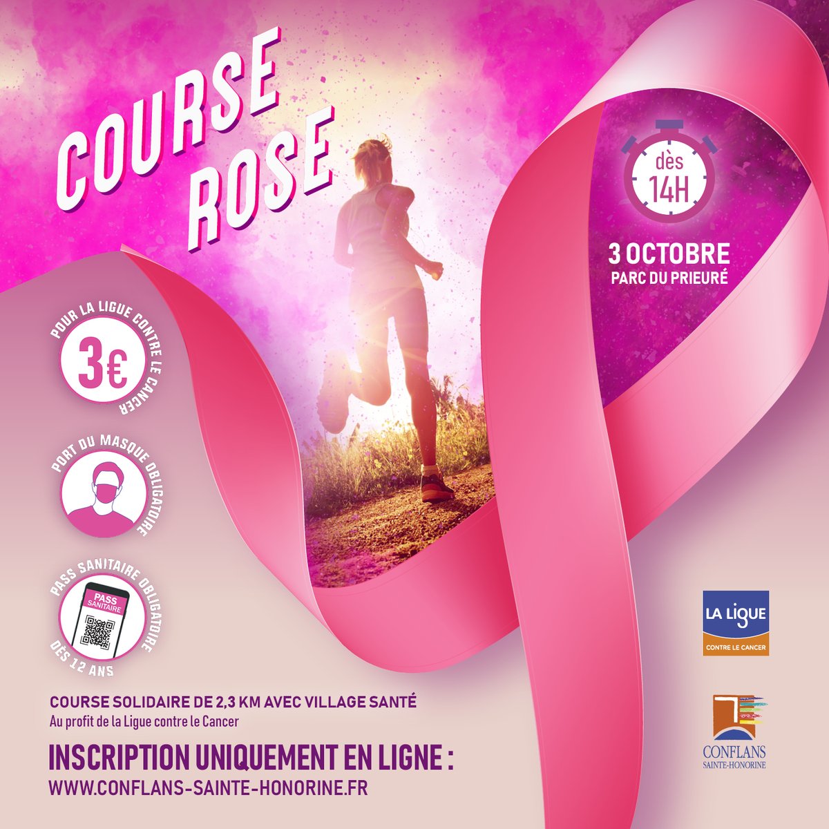 VilledeConflans's tweet photo. #ConflansSainteHonorine, en partenariat avec le Comité des #Yvelines de la Ligue contre le #cancer, organise une #course #rose au profit de la lutte contre le #cancerdusein🌸.
Inscriptions : https://t.co/MLvL7vBvRd...
#CourseRose #Conflans https://t.co/KXNI5owAgb