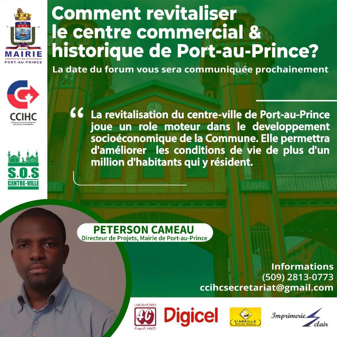 centrekaizenht's tweet photo. Port-au-Prince, ne peut pas rester dans cette situation précaire. Centre Kaizen est heureux d'être un partenaire de la @CCIHC1 à cet évènement sur la réflexion de l'avenir de la capitale.
Soyez des nôtres !
#forum #rehabilitation #developpement #womenempowerment #hoching https://t.co/HG9Ttnh63K