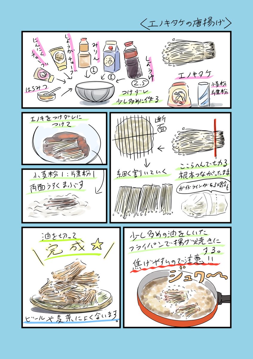 エノキタケの唐揚げ🍄安くて美味しくて永遠に食べられるのでおすすめです。
小麦粉と片栗粉は分量試し中… 